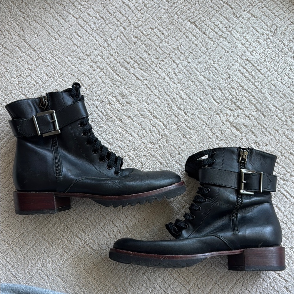 Black Leather Ankle Boots with Buckles